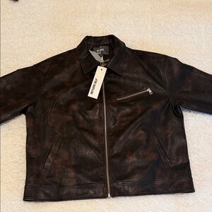 Women’s Brown Wash Leather Jacket, Size L